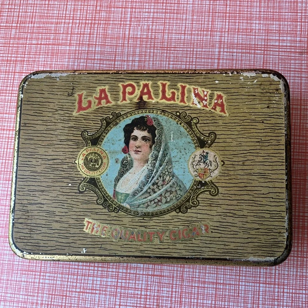 Set of two vintage antique metal cigar tobacco boxes tins advertising tobacciana